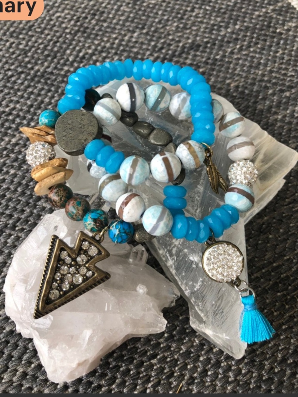 Chalcedony & pyrite bracelet set